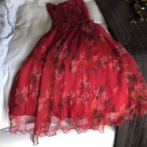 Georgette silk, sexy, red strapless dress